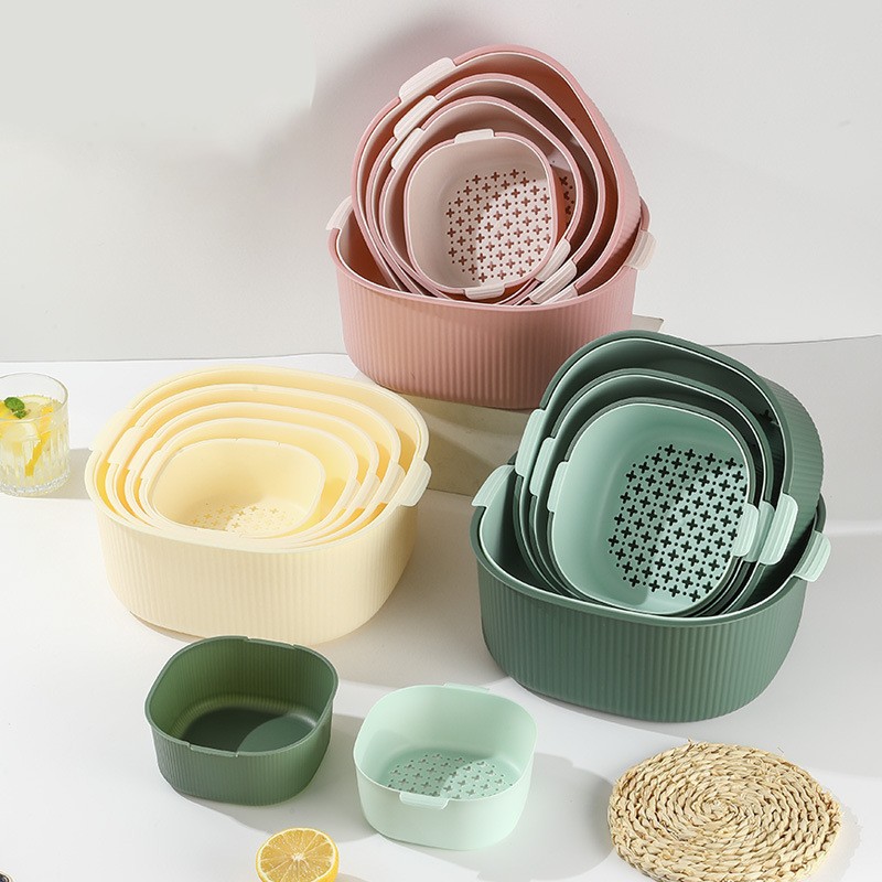 Double Layer Kitchen Colander Manufacturer - Plastic Rotating Fruit Vegetable Cleaning