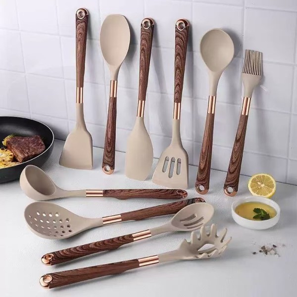Silicone Cookware Set Manufacturer - 10-Piece Non-Stick Wood Handle Kitchen Tools