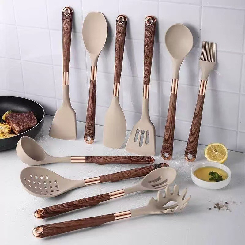 Silicone Cookware Set Manufacturer - 10-Piece Non-Stick Wood Handle Kitchen Tools