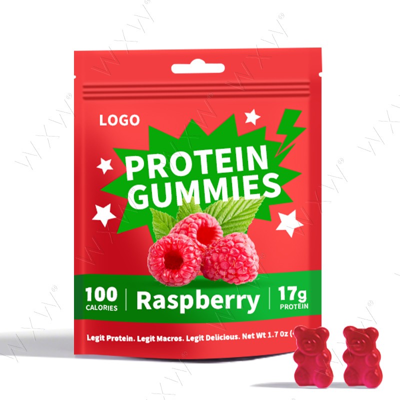 OEM Dietary Supplement Products Protein and Fibre Gummies Natural Raspberry High Protein Muscle Gain Gummies with 17g Protein