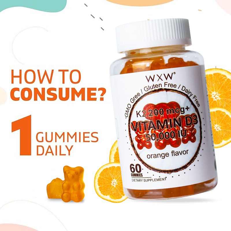 OEM ODM Customized WXW Vitamin D3 K2 Gummies Supports Healthy Bone Heart Calcium Absorption Immune Health
