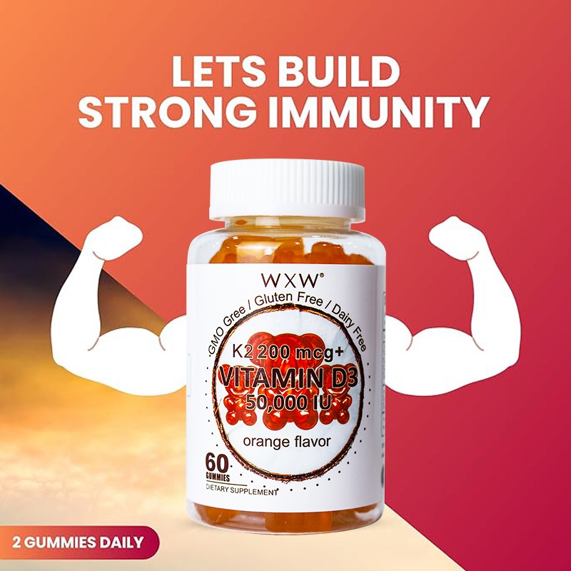 OEM ODM Customized WXW Vitamin D3 K2 Gummies Supports Healthy Bone Heart Calcium Absorption Immune Health