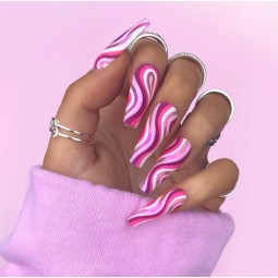 Press on Nails Manufacturer - Custom 24pcs Wave Glossy French False Nails with Glue