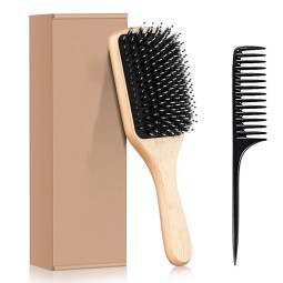 Hair Brush Comb Manufacturer - Wooden Tail Boar Bristle Paddle for All Hair Types