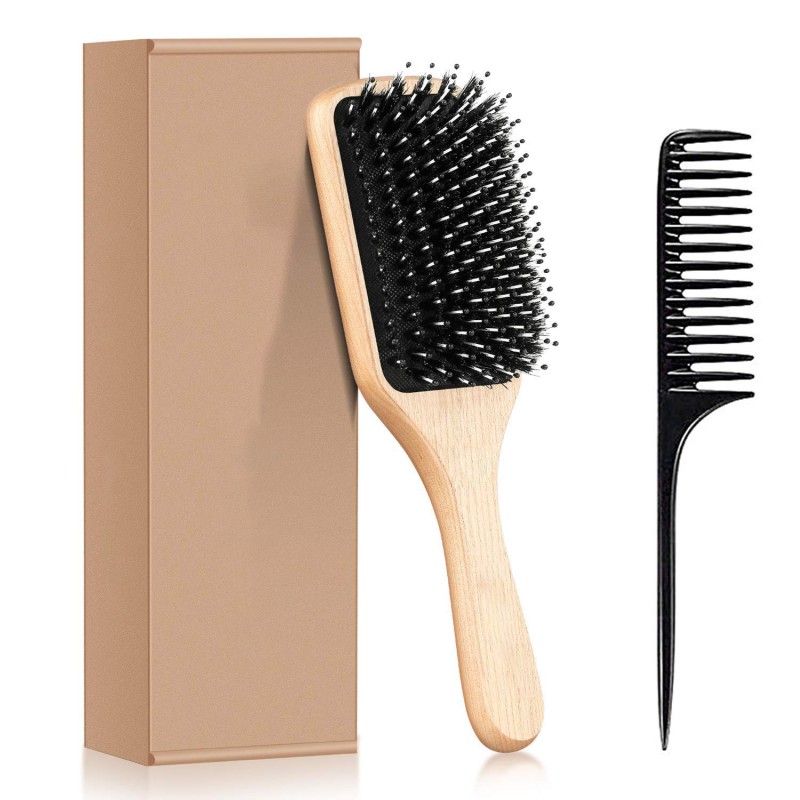 Hair Brush Comb Manufacturer - Wooden Tail Boar Bristle Paddle for All Hair Types