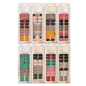 Press on Nails Kit Manufacturer - Custom Matte Leopard Grain Long Coffin False Nails