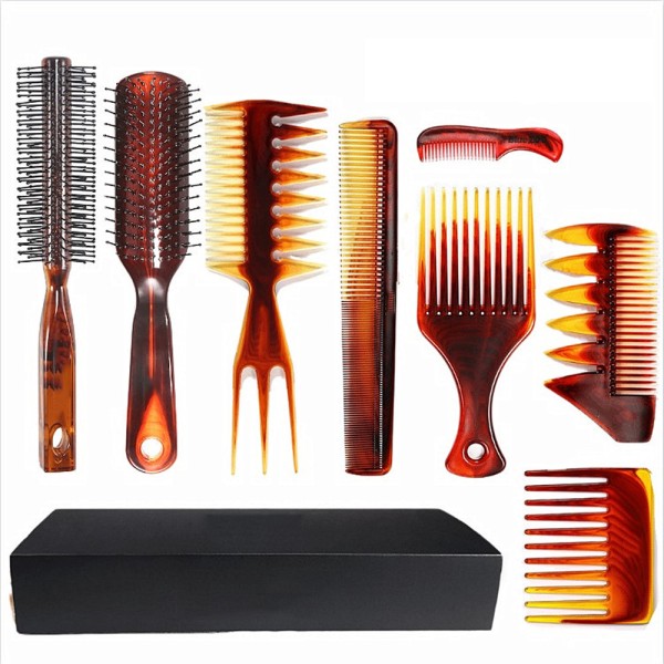 Styling Comb Set Manufacturer - 8 Pcs Amber Heat-resistant Anti-static Mens Hairdressing