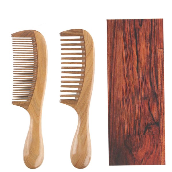 Wooden Comb Set Manufacturer - Natural Green Sandalwood Anti-Static Fine Wide Tooth