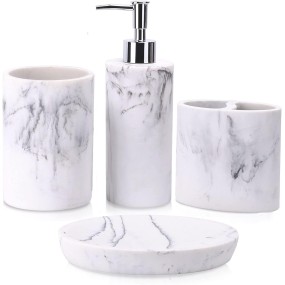 Bathroom Accessory Set Manufacturer - 4 Pcs Marble Look Soap Dispenser Set