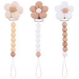 Pacifier Clip - Floral Wood Bead Chain