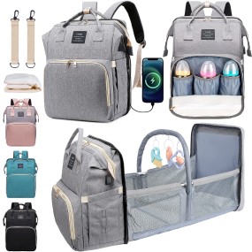 Diaper Backpack Manufacturer - Large Capacity Waterproof Travel Portable with Changing Station Bed