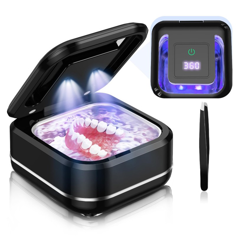 Ultrasonic Retainer Cleaner Manufacturer - 42000Hz Portable for Denture Mouth Guard Black
