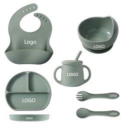 Silicone Kids Feeding Set Manufacturer - OEM Cup Bowl Tableware Suction Dish Bibs Spoon Plate Set