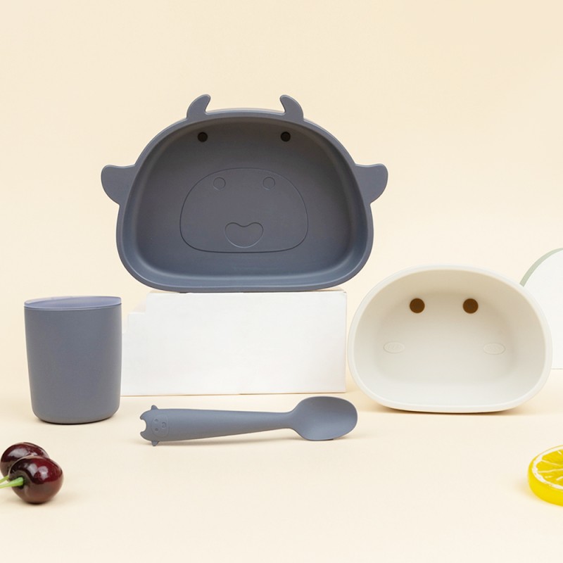 Toddler Dining Set Manufacturer - Kids Silicone Suction Plate Tableware Feeding Bowl Cup Spoon Fork