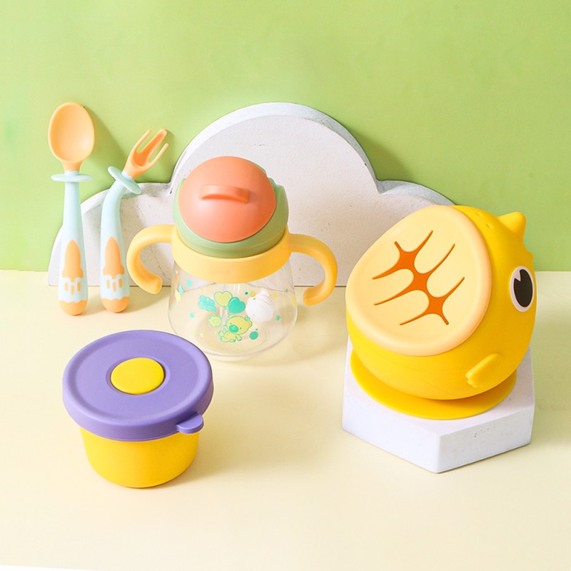 Silicone Baby Cutlery Set Manufacturer - Toddler Food Grade Water Bottle Suction Bowl with Spoon Fork