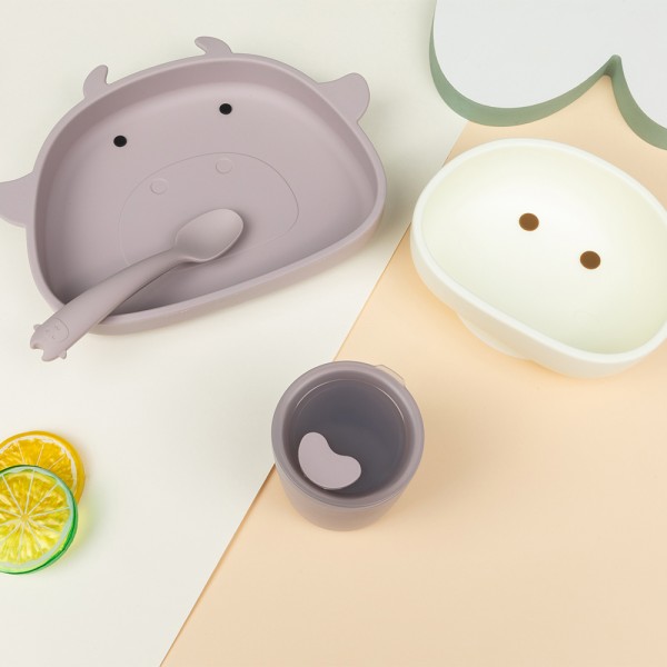 Toddler Feeding Set Manufacturer - New Arrival Silicon Suction Plate Bowl Cup Straw Spoon