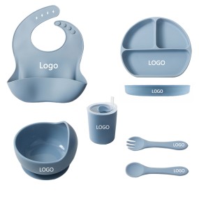 Baby Dining Tableware Set Manufacturer - New Silicone Plates Cups Bowls Bibs Easy Clean Durable