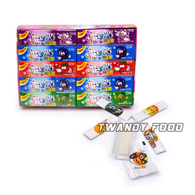 5 Sticks 7cm Fruit Flavor Bubble Gum With Tattoo