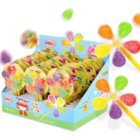 批发海关中国汕头清真水果旋转风车口哨棒棒糖糖果玩具