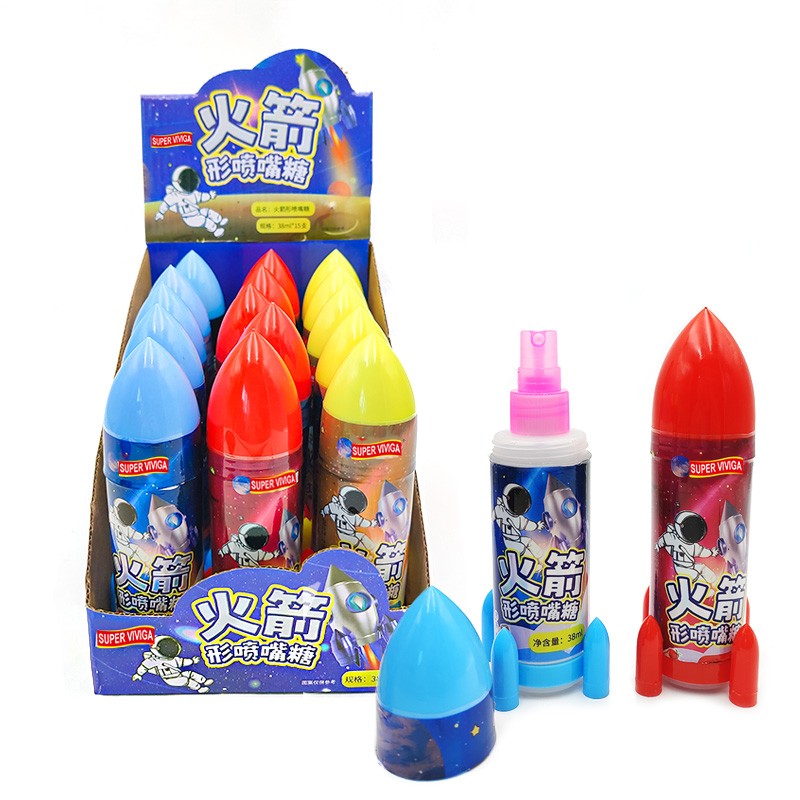 Factory Wholesale Rocket Shape Fruit Sweet Sour Spray Liquid Candy