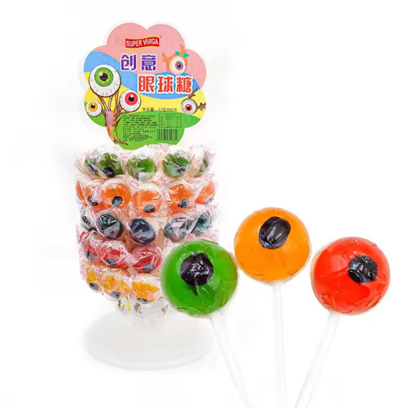 Wholesale Custom Colorful Sweet Fruit Hard Eye Lollipop