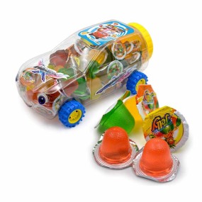 Halal Fruit Jelly Sweets in Car Shape Plastic Packaging Fruit Flavored Jelly Cups in Compliant Bag