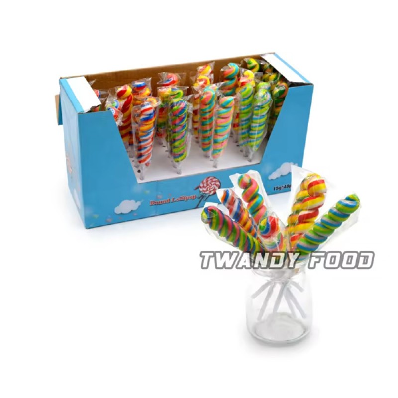 Wholesale Custom Handmade Colorful Twist Stick Sweet Fruit Hard Lollipop Candy