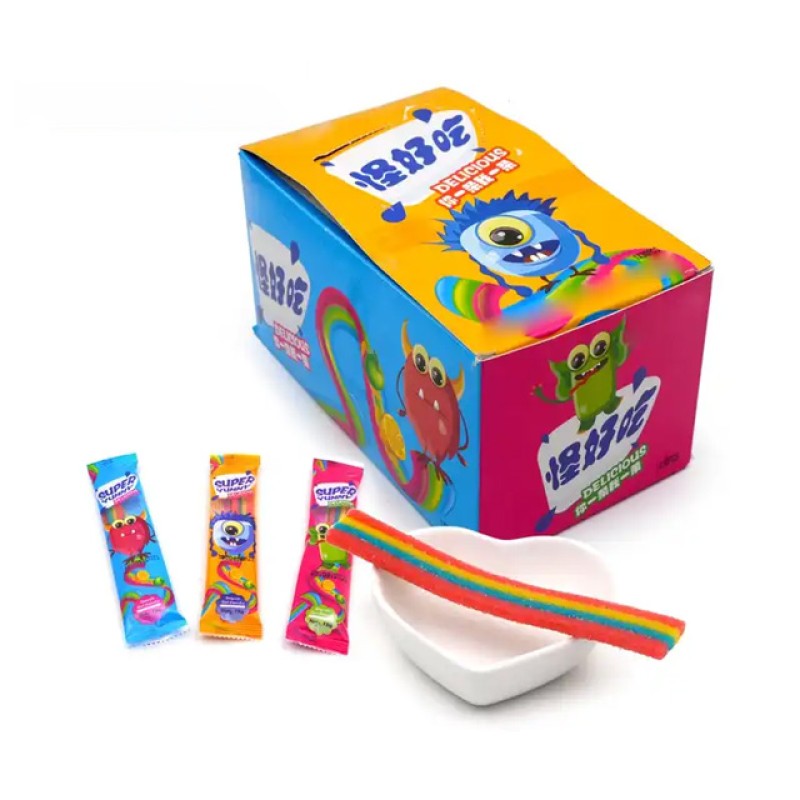 Short Rainbow Sugar Coated Sweet Sour Belt Gummy Candy