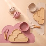 Silicone Baby Tableware Set Manufacturer - Cartoon Design Includes Plate Bowl Spoon Fork Sippy Cup for Dining