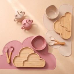 Silicone Baby Tableware Set Manufacturer - Cartoon Design Includes Plate Bowl Spoon Fork Sippy Cup for Dining