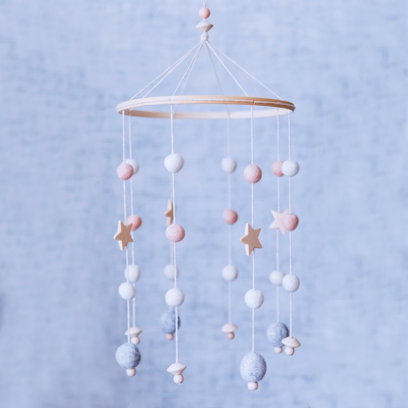 Felt Ball Wind Chime Manufacturer - Handmade Wooden Star Baby Mobiles Bed Bell Cradle Decoration for Stroller