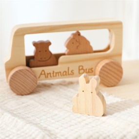 Wooden Bus Toy Manufacturer - Unisex Montessori Car Early Educational Animal Cognition Games Wholesale