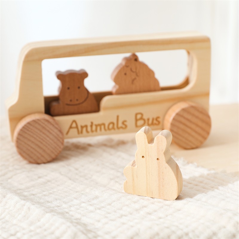 Wooden Bus Toy Manufacturer - Unisex Montessori Car Early Educational Animal Cognition Games Wholesale