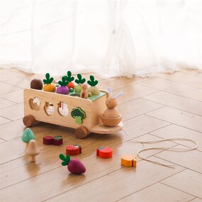Wooden Vegetable Cognition Toy Manufacturer - Montessori Colorful Beech Wood Building Blocks Featuring Bus Car
