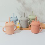 Silicone Sippy Cup Manufacturer - 200ml Portable Reusable Toddler Training Straw with Handle Cartoon Pattern