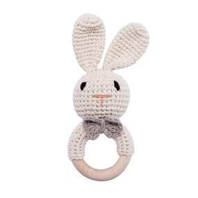 Crochet Rattle Teether Manufacturer - Animal Bunny Rabbit Wooden Shaking Bell Handcraft Soft Handbell