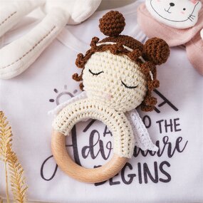 Wooden Crochet Baby Toy Manufacturer - High Quality Customizable Angel Cute Soft Animal Rattle Sensory