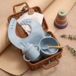 Baby Gift Set Manufacturer - Silicone Bib Bowl Cup Wooden Milestone Toy Newborn Retro Hamper Set