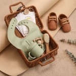 Baby Gift Set Manufacturer - Silicone Bib Bowl Cup Wooden Milestone Toy Newborn Retro Hamper Set