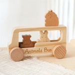 Wooden Bus Toy Manufacturer - Unisex Montessori Car PC Early Educational Animal Cognition Games for Baby