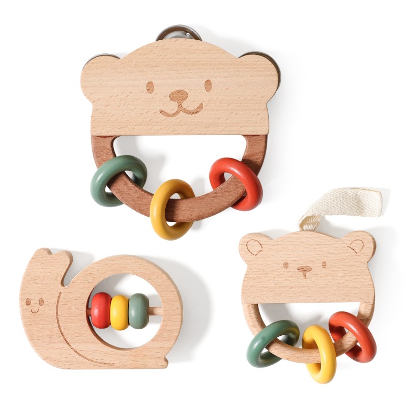 Wooden Rattle Set Manufacturer - Adorable Bear Snail Infant Early Development Aid Baby Rattles