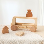 Wooden Bus Toy Manufacturer - Unisex Montessori Car Early Educational Animal Cognition Games Wholesale