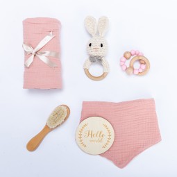 Newborn Baby Gift Box Manufacturer - with Cotton Blanket Rattle Teether Brush Milestone Card Reveal Set