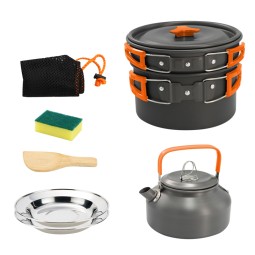 Outdoor Cookware Kettle Set Manufacturer - Portable Anodized Surface Kitchen Utensils Kit for 2-3 People Travel