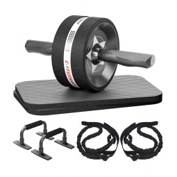 Ab Exercise Wheels Set Manufacturer - 6-in-1 Kit With Resistance Bands Knee Mat Jump Rope Push-Up Bar Fitness Equipment
