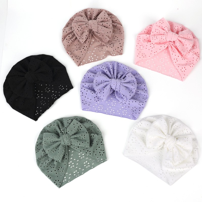 Baby Hat Manufacturer - Cute Girl Bowknot Beanie Hollow Mesh Turban Newborn Photography Props