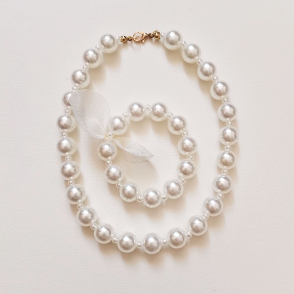 Kids Jewelry Set Manufacturer - Girls Pearl Choker Faux Pearls Necklace Bracelet Set for Children