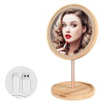 LED Vanity Mirror - Bamboo Wood Desktop