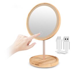 LED Vanity Mirror - Bamboo Wood Desktop