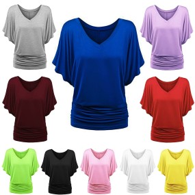 Plus Size T-shirt - Batwing Sleeve V-neck